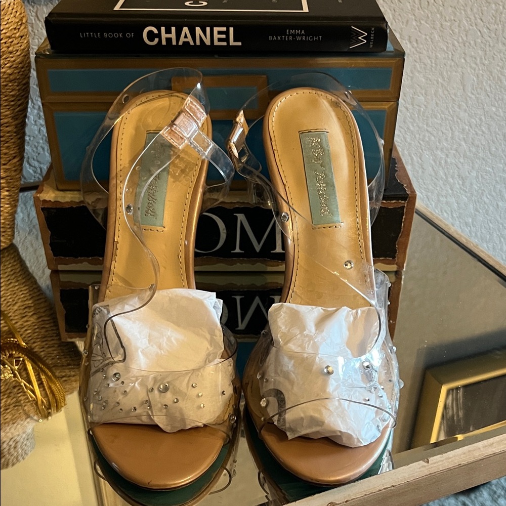 Betsey Johnson Clear Strap Heels with Rhinestones